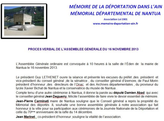 PROCES VERBAL DE L’ASSÉMBLEE GÉNÉRALE DU 16 NOVEMBRE 2013